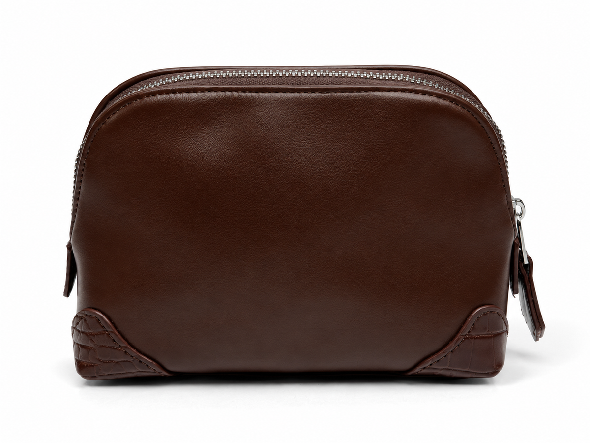 Maison James Cosmetic Pouch Makeup bag vegan leather makeup bag luxury makeup pouch zip pouch brown pouch